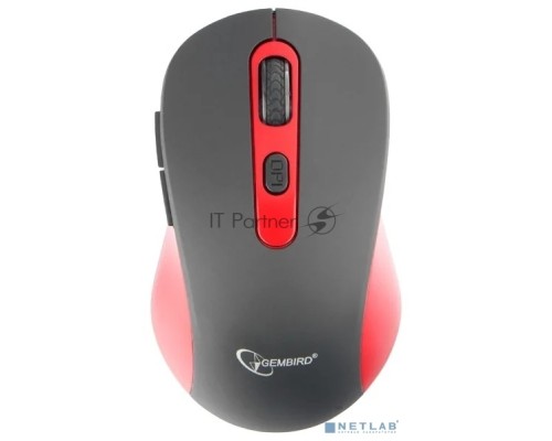Мышь беспроводная Gembird MUSW-221-R черный/красный, 1600 dpi, радиоканал, USB, кнопки - 6