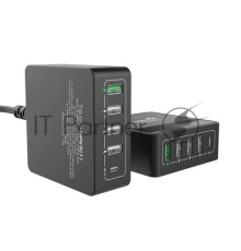 Сетевое зарядное устройство CЗУ (ACD-P605U-V1B) 60Вт,  5xUSB 1PD+1QC+3Smart, 3.6~20В/3А RTL {40}