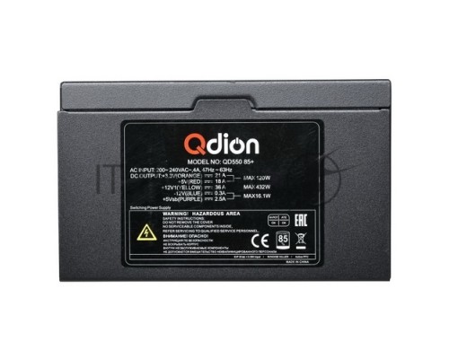 Блок питания FSP QD550 85+ ATX QD550 85+, 550W 85+ real, 12cm fan, 24+4pin, CPU4+4,PCI-E 6+2pin,5*sata,3*molex,1*fdd pin, input 230V,I/O switch,without power cord