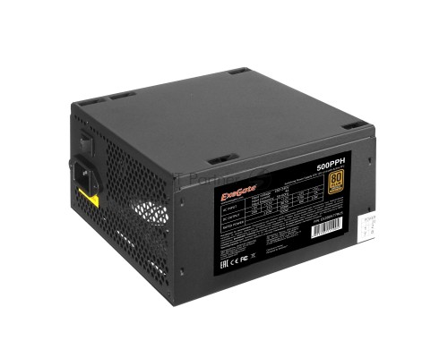 Блок питания 500W ExeGate 500PPH-S 80+Bronze, ATX, black, APFC, 12cm, 24p, (4+4)p, 5*SATA, 3*IDE с защитой от выдергивания