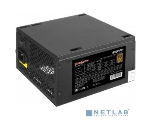 Блок питания 500W ExeGate 500PPH-S 80+Bronze, ATX, black, APFC, 12cm, 24p, (4+4)p, 5*SATA, 3*IDE с защитой от выдергивания
