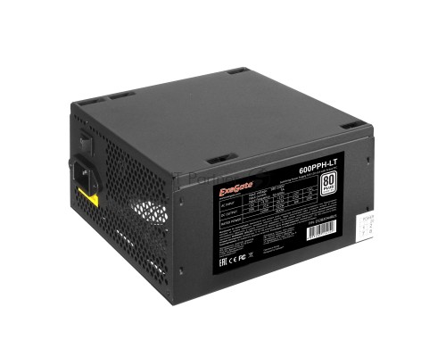 Блок питания 600W ExeGate 600PPH-LT-OEM, 80+, ATX, black, APFC, 12cm, 24p, (4+4)p, 5*SATA, 3*IDE