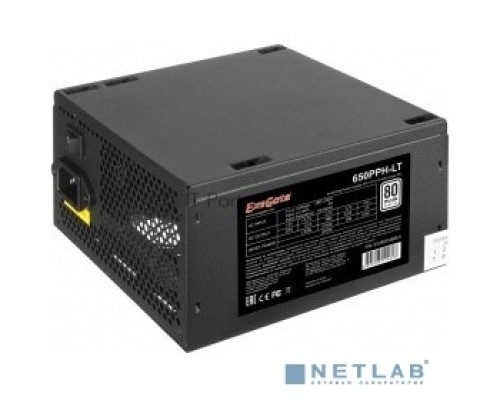 Блок питания 650W ExeGate 650PPH-LT-S, RTL, 80+, ATX, black, APFC, 12cm, 24p, (4+4)p, 5*SATA, 3*IDE, с защитой от выдергивания