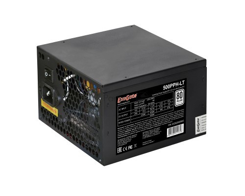 Блок питания БП 500W ExeGate 500PPH-LT, 80+, ATX, black, APFC, 12cm, 24p, (4+4)p, 5*SATA, 3*IDE