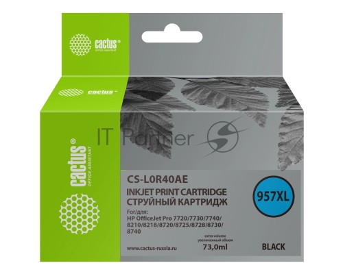 Картридж струйный Cactus 957XL CS-L0R40AE черный (73мл) для HP OfficeJet 8210/8218/8720/8725/8730