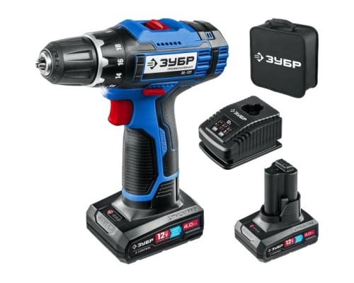 [Дрель, Шуруповерт] ЗУБР  Т7, 12 В, 40 Н·м, 2 АКБ (4 А·ч), дрель-шуруповерт, сумка, Профессионал (DL-121-42)