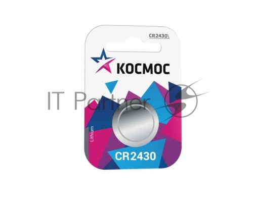Элемент питания литиевый CR CR2430 1хBL (блист.1шт) Космос KOCR24301BL