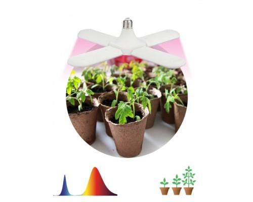 [ЭРА Светодиодные лампы] Эра Б0053289 Фитолампа для растений светодиодная FITO-36W-RB-E27-FOLD 4-х лепестковая красно-синего спектра 36 Вт Е27 